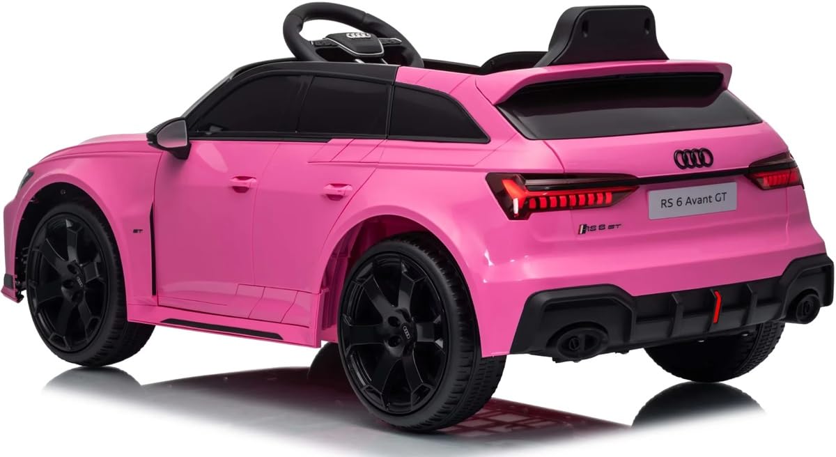 Playhouse Lizenz Audi RS6 GT Avant 4x4, 4 Motoren - 180W, Bluetooth, Fahrersitz aus Leder, 4 Stoßdämpfer, Eva Räder, 12V 9ah, Fernbedienung, Kinderauto Kinderfahrzeug Kinder Elektroauto (Rosa)