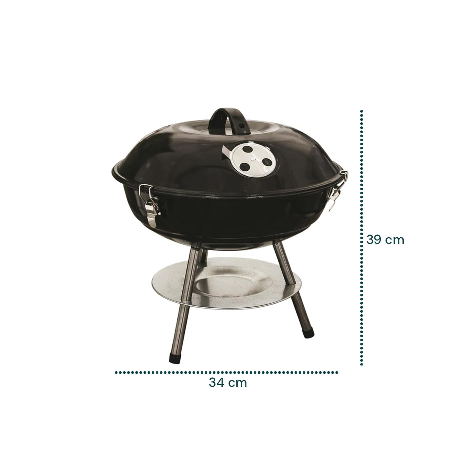 Grill okrągły z pokrywką 39 x 34 cm – idealny do gotowania mięsa i ryb w ogrodzie, na tarasie lub na kempingu - z grillem ze stali nierdzewnej i zestawem montażowym - odporny na warunki