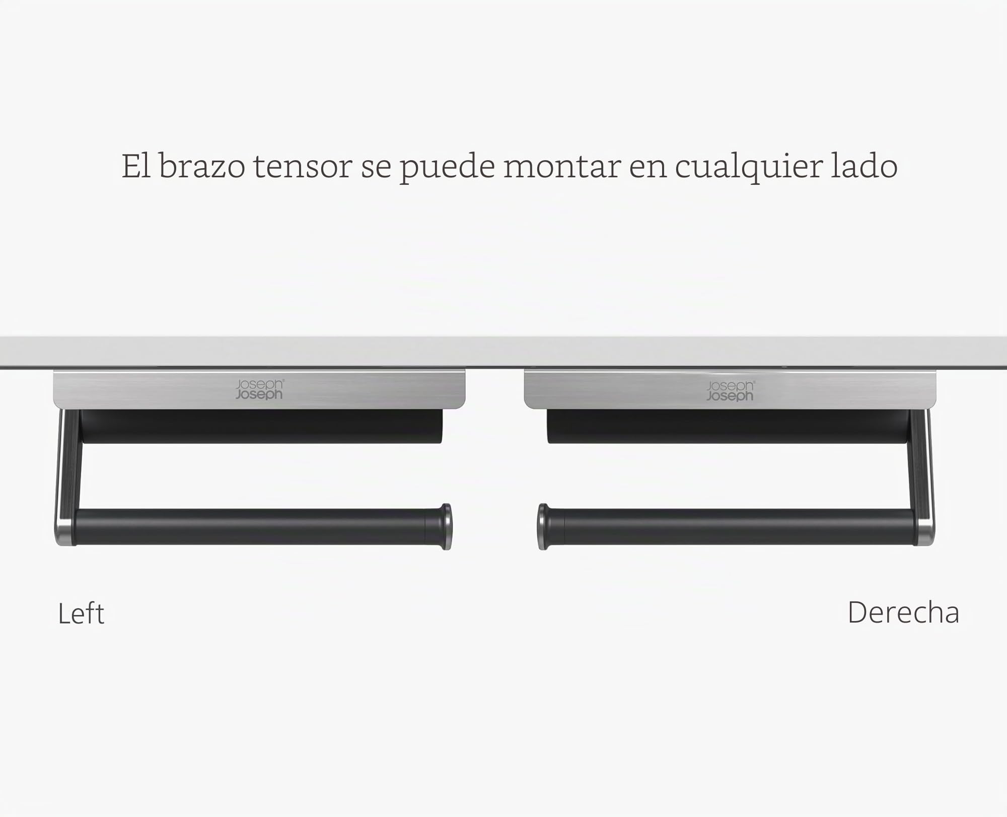 Joseph Joseph RollGrip Portarollos de Cocina bajo Armario, Ahorra Espacio, Brazo de Tensión, Arranca el Papel con una Mano, para Rollos de 140 mm