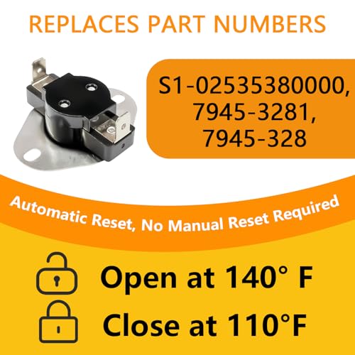 Image of S1-02535380000 Automatic Reset L140-30F Limit Switch Compatible with Coleman Intertherm Furnace