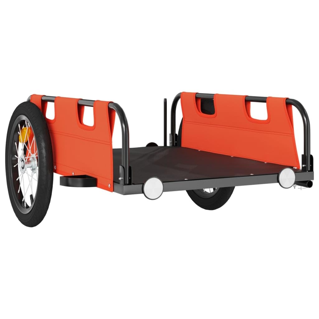 Remolque de bicicleta naranja de tela Oxford y hierro con recubrimiento en polvo, 126 x 63 x 36 cm, 45 kg, con reflector y bandera de seguridad para transporte, compras y uso al aire libre