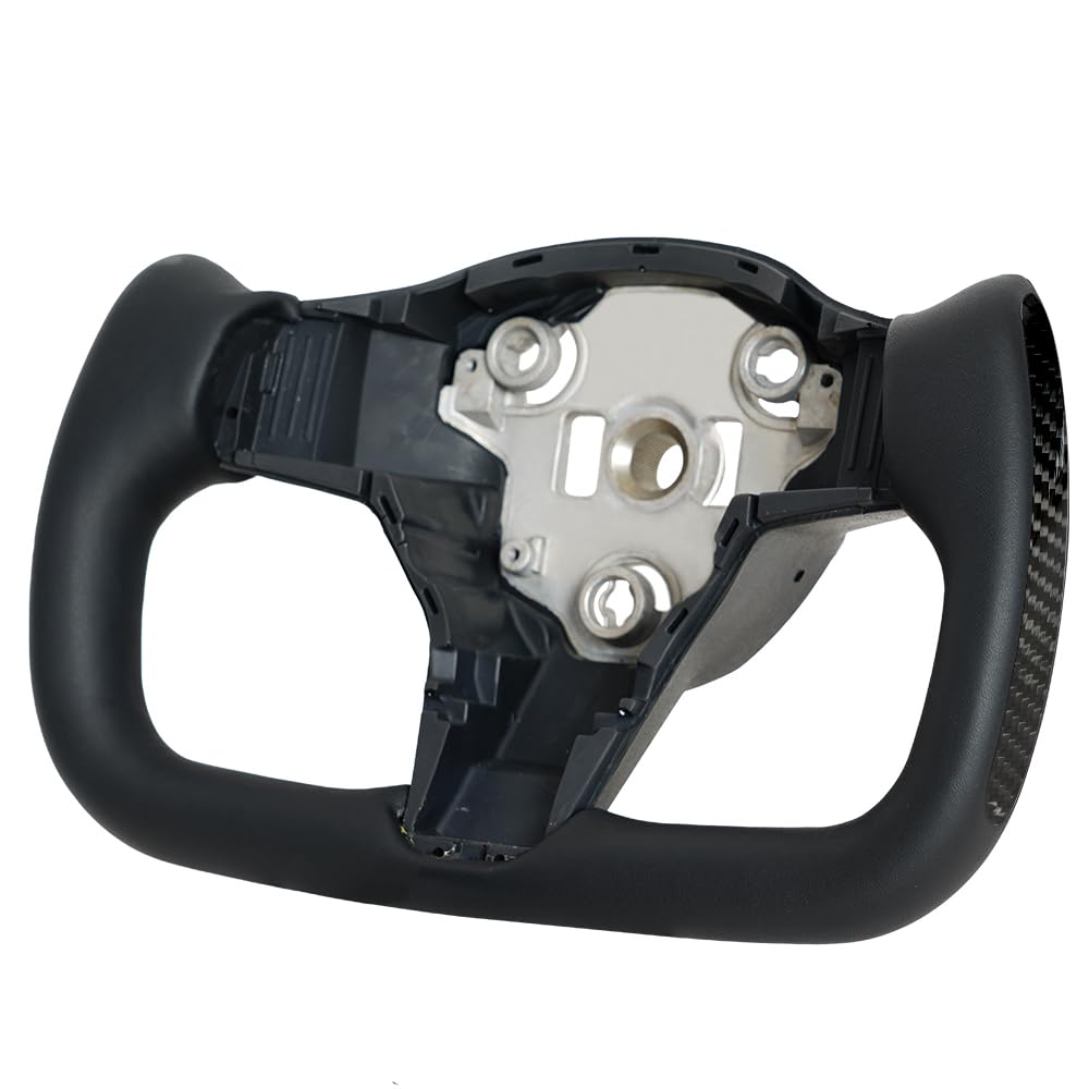 Yoke Steering Wheel, Black Microfiber Leather with Side Carbon Fiber for Tesla Model 3/Y 2017-2023 With Heating Function