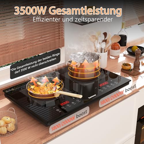Karinear Induktionskochfeld 2 Platten 3500W mit Stecker, Boost, 60cm, Touch | Sicheres Kochen mit Kindersicherung und 240-Minuten-Timer, ideal für kleine Küchen, Wohnungen und zusätzliche Kochstellen – Bild 5