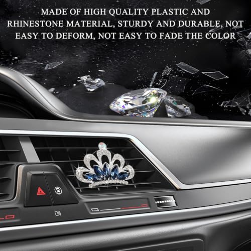 Image of Yourkar 2 PCS Bling Car Air Vent Clips, Crystal Rhinestone Crown Vent Decorative Air Freshener Clips, Sparkly Diamond A /C Outlet Aroma Diffuser Clip for Vehicles, Car Accessories (Blue)