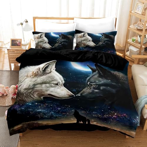 IUNTWEIE Housse de Couette Loup 220x240,en Microfibre Housse de Couette 3D avec Fermeture éclair Motif Loup Douce et agréable pour Le Sommeil (Loup -1,220x240cm)