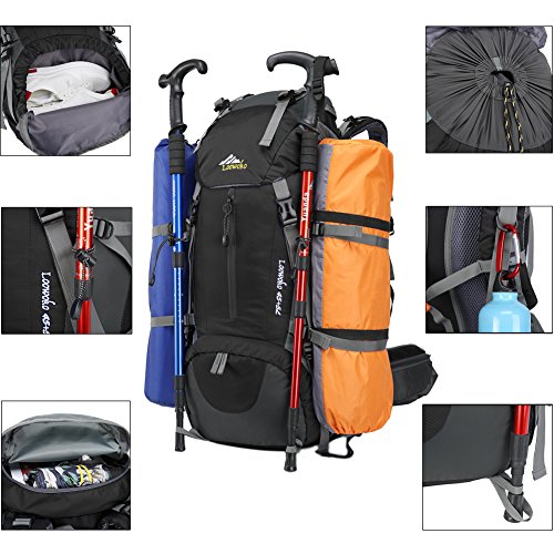 Loowoko 50L Hiking Backpack, Waterproof Camping Essentials Bag with Rain Cover, 45+5 Liter Lightweight Backpacking Back Pack - Thumbnail 7