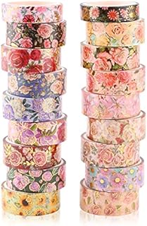 18 Rolls Washi Tape Set Flower Multi-Pattern Decorative Masking Tape Aesthetic Gold Foil Washi Tape Stickers Pastel Scrapbook Tape Japanese Washi Masking Tapes for Arts Craft Gift Wrapping Decoration