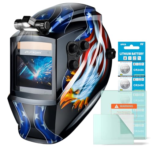 Image of TRQWH Welding Helmet Auto Darkening Large Viewing True Color Solar Powered Welding Mask with 4 Arc Sensor Adjustable Wide Shade Range 4~5-8 /9-13 Welder Mask with Grinding