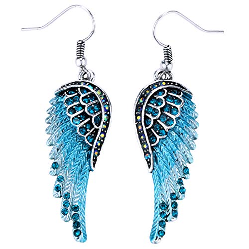 Szxc Women's Crystal Guardian Angel Wings Hypoallergenic Dangle Earrings Biker Jewelry - 2 1/4 inch