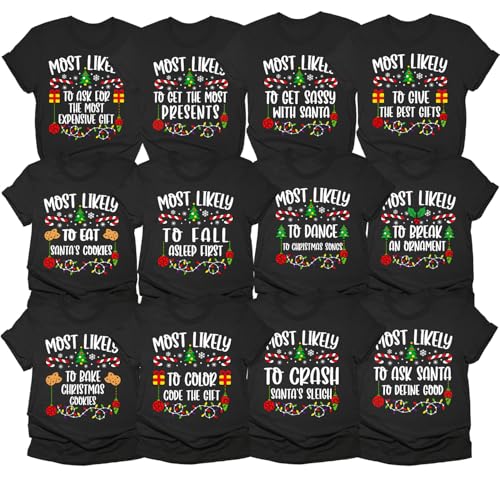 Family Christmas Shirts - Most Likely Sayings Shirts Matching Outfits for Photoshoot, Matching Christmas Shirts for Couples(Christmas Matching Family Shirt)2