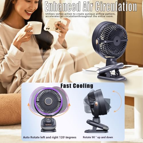 Image of Auto Rotating Oscillating Fan for Bedroom,Portable USB Rechargeable Desk Fans Small Quiet, 5 Speed Mini Table Fan for Office,Clip on Fan for Bed,Cooling Fans for rooms,Vintage Fans for living room