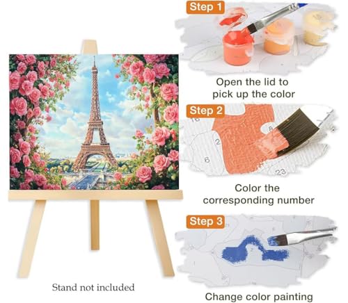 Pintura por Números Adultos París Torre de Hierro 60x80 cm con Pinceles Kit DIY 6
