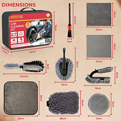 9 Pc Kit Nettoyage Voiture Comprend Brosse À Rembourrage, Détailler, Tampon Microfibre, Chiffon Microfibre, Brosse À Roues, Serviette Séchage, Chiffon Verre, Gant, Chiffon Microfibre – Image 5