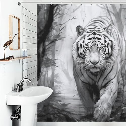 Rideau de douche tigre imperméable en polyester lavable 183x183cm - 6