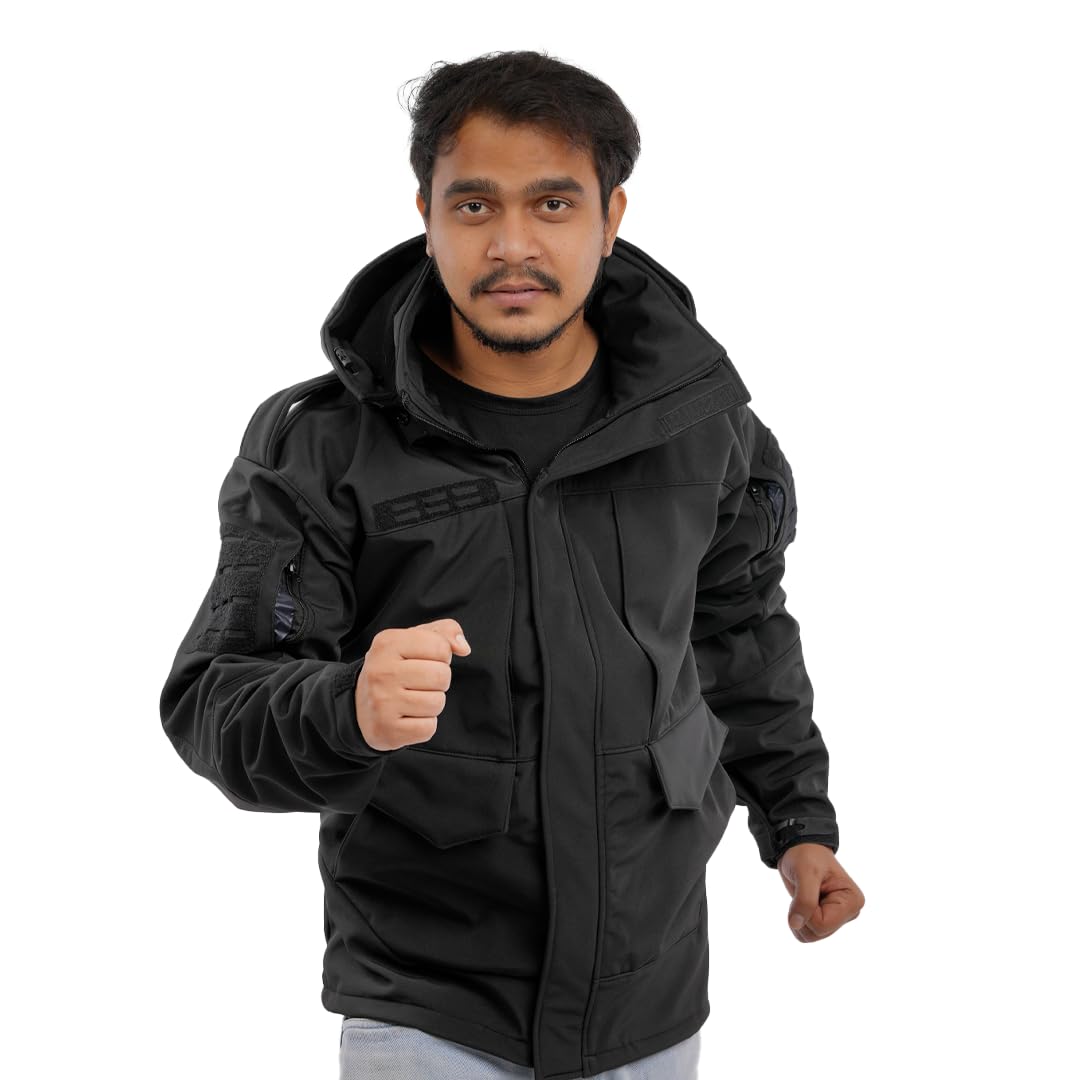 n.l.t.w Nand Lal Topi Wale Men's Tactical Hooded Winter Jacket, Softshell, Black, Windproof, Multiple Pockets, Long Sleeve, Hip Length-picture-50