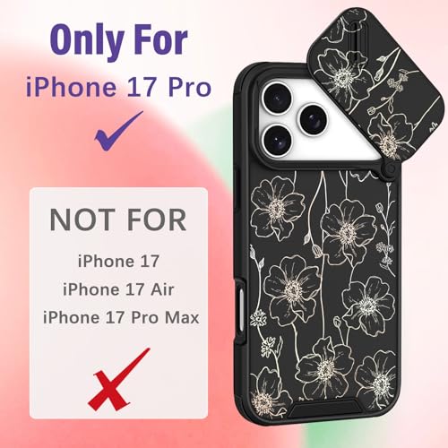 Image of Funermei for iPhone 17 Pro Case - Women Girls Cute Phone Cover Pretty Girly Aesthetic Black Butterfly Unique Design with Slide Camera Cover and Dual Protection Funda for iPhone 17 Pro Case