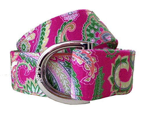 Womans Golden Pink Paisley Pattern Fabric Belt, D-Ring Belt, Womans and Girls Paisley Belt