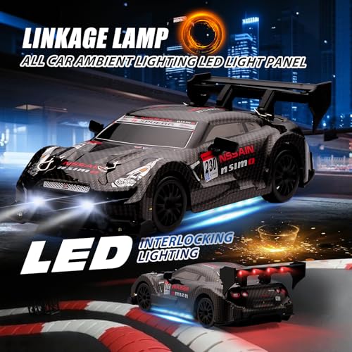 Image of 1:24 Scale RC Drift Car,4WD 2.4GHz High Speed Racing Hobby Sport Toy Car Vehicle with LED Lights,Racing and Drift Wheels for Adult Boys Girls Kids Gift (8601-Black)