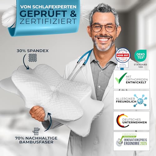 Glückstoff® Orthopädisches Kissen (Zertifiziert für alle Schlaftypen) Kopfkissen Nackenschmerzen...