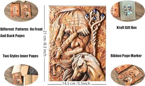 Image of Alokik 3D European Vintage Embossed Leather Diary Notebook A5 Size with Artistic 3D Cover Design, Lined & Blank Pages, Ribbon Bookmark, Gift Box Journal for Writing, Return Gifts