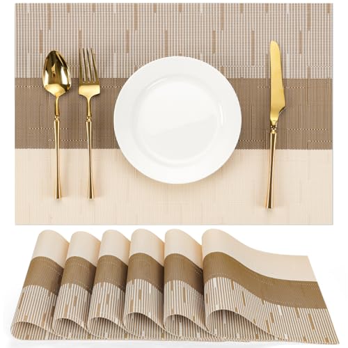 Chitomars Sets de Table Lot de 6, Set de Table Lavable Plastique PVC Tissé Sets de Table Résistant à l'usure à la Chaleur pour Table de Cuisine (Beige...