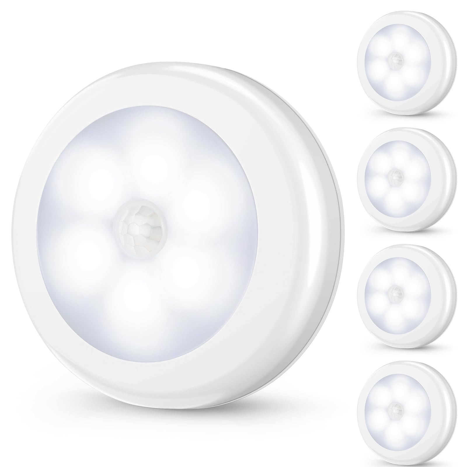 Mlambert 4 Pack Motion Sensor LED Night Light, Cordless Battery-Powered Stick-on Magnet Closet Lights, Safe Lights for Stairs, Cabinet, Cool White