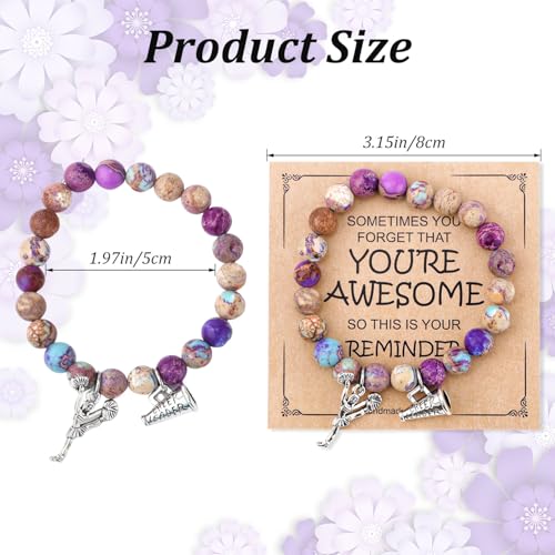 Cheer Bracelet, Imperial Stone Cheerleading Bracelet with Encouragement Card Charming Cheerleader Gifts Elegant Smooth Cheer Stuff with Cheerleader Jewelry Pendant2
