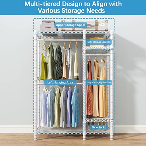 Vipek V2S Garment Rack Heavy Duty Clothes Rack 4 Tiers Wire Shelving Clothing Racks With 3 Hanging Rods Compact Freestanding Closet Metal Wardrobe Closet Rack, Max Load 650Lbs, White #TOP5