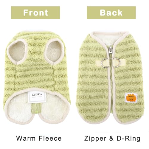 Zunea Fuzzy Hundepullover für kleine Hunde, Winterwelpenkleidung mit D-Ring-Reißverschluss, warme Fleecejacke, Mantel, gestreift, kaltes Wetter, Größe XS/S, Haustierbekleidung für Chihuahua, Yorkie,