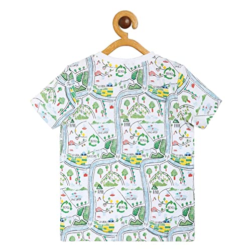 Image of miniklub Boys White & Green Printed Organic Cotton T-Shirt