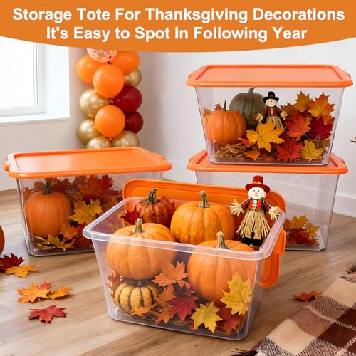 Image of SIMPLYKLEEN Storage Totes with Lids - Made in USA 14.5-Gallon (58-Quart) 4-Pack Orange Storage Bins with Lids Plastic Storage Containers Large Storage Boxes for Organizer Orange /Clear