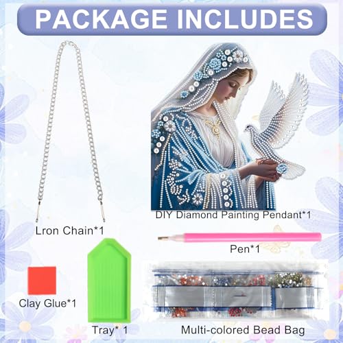 Image of AiYuanzsh Oversized Diamond Art Hanging Kit Virgin Mary with Dove, Religious Special Shaped Diamond Painting Suncatcher Ornament for Adults DIY Spiritual Wall Window Pendant Decor