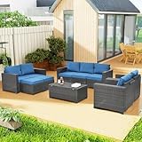 HiDSLiving 10 Pieces Patio Furniture Sets Outdoor,Manual Weaving Wicker Rattan Sectional Sofa Patio Conversation Sets with Cushions & Coffee Table with Hidden Storage for Outside, Balcony, Porch