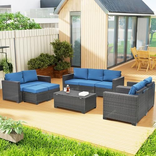 HiDSLiving 10 Pieces Patio Furniture Sets Outdoor,Manual Weaving Wicker Rattan Sectional Sofa Patio Conversation Sets with Cushions & Coffee Table with Hidden Storage for Outside, Balcony, Porch