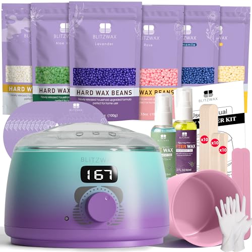 BLITZWAX Waxing Kit for Women, Face Legs Body Hard Wax Warmer Hair Removal