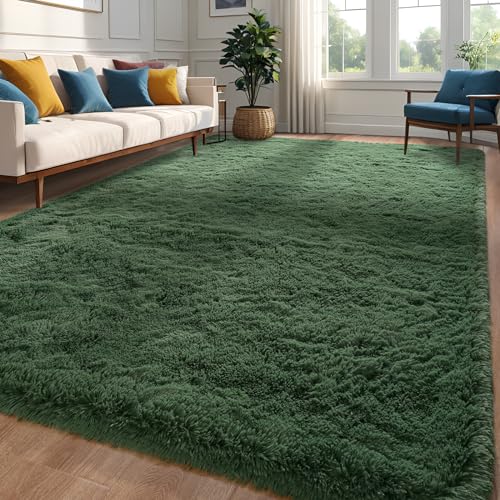 Image of Zedrew Deep Green Area Rugs 5x8 Feet Rug for Bedroom Living Room, Cute Indoor Shaggy Carpets, Plush Soft Rug for Kids Room, Fluffy Rugs for Girls Boys Nursery Room Home Decor