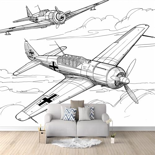 Papel Pintado Fotomural Paredes Mural Lana Papel Pintado 200 x 140 cm Papel tapiz Avión alemán pintado a mano. Decoración para Comedores Salones Habitaciones Cuarto Oficina