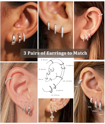 image for DORANA Sterling Silver Earrings for Women Non Tarnish Small Huggie Ear