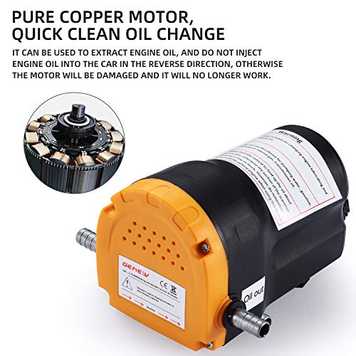 Genew Oil Change Pump Extractor, 12V 80W Diesel Fluid Oil Quick Extract Transfer Pump Scavenge Suction Kit for Car, Boat, Motorbike, Truck, RV, ATV and Other Vehicles