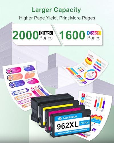Image of EaseFusion 962XL Ink Cartridges Combo Pack Replacement for HP 962 HP 962XL Ink Cartridges Work for HP Officejet Pro 9015e 9010 9025e 9010e 9012 9015 9018 9020 Printers for HP 962XL Ink (4 Pack)