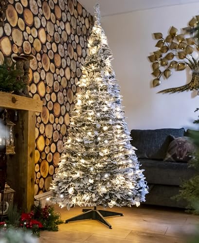 5Ft/150cm Prelit Pre Decorated Pop up Christmas Tree Xmas Home Indoor LED Warm White Lights Silver Baubles Decorations Battery Operated Holly Flocked