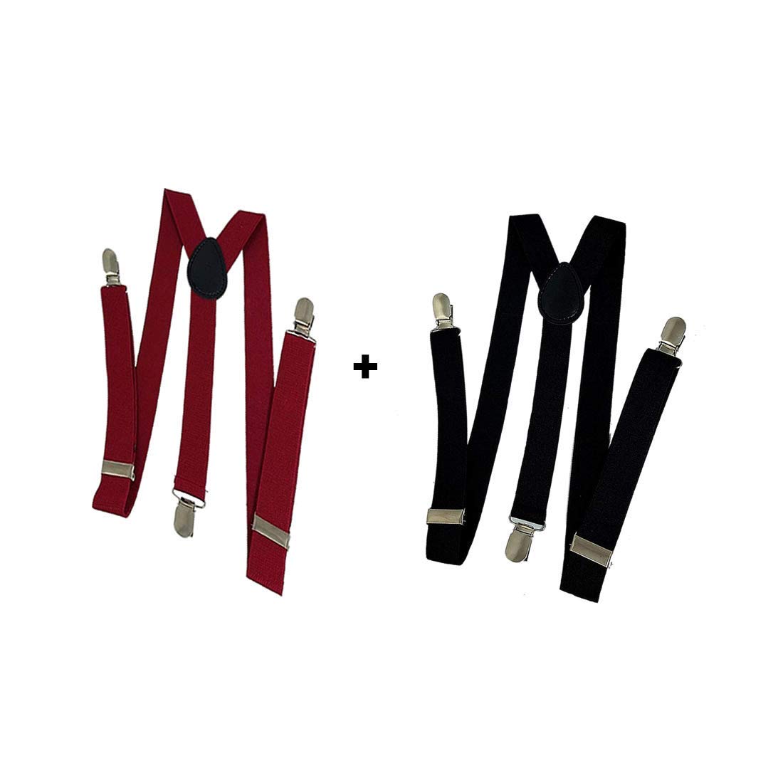 Men's & Boy's Solid 3cm Strap Width Elastic Suspenders (Black & Maron)-(Pack of 02)-image-1