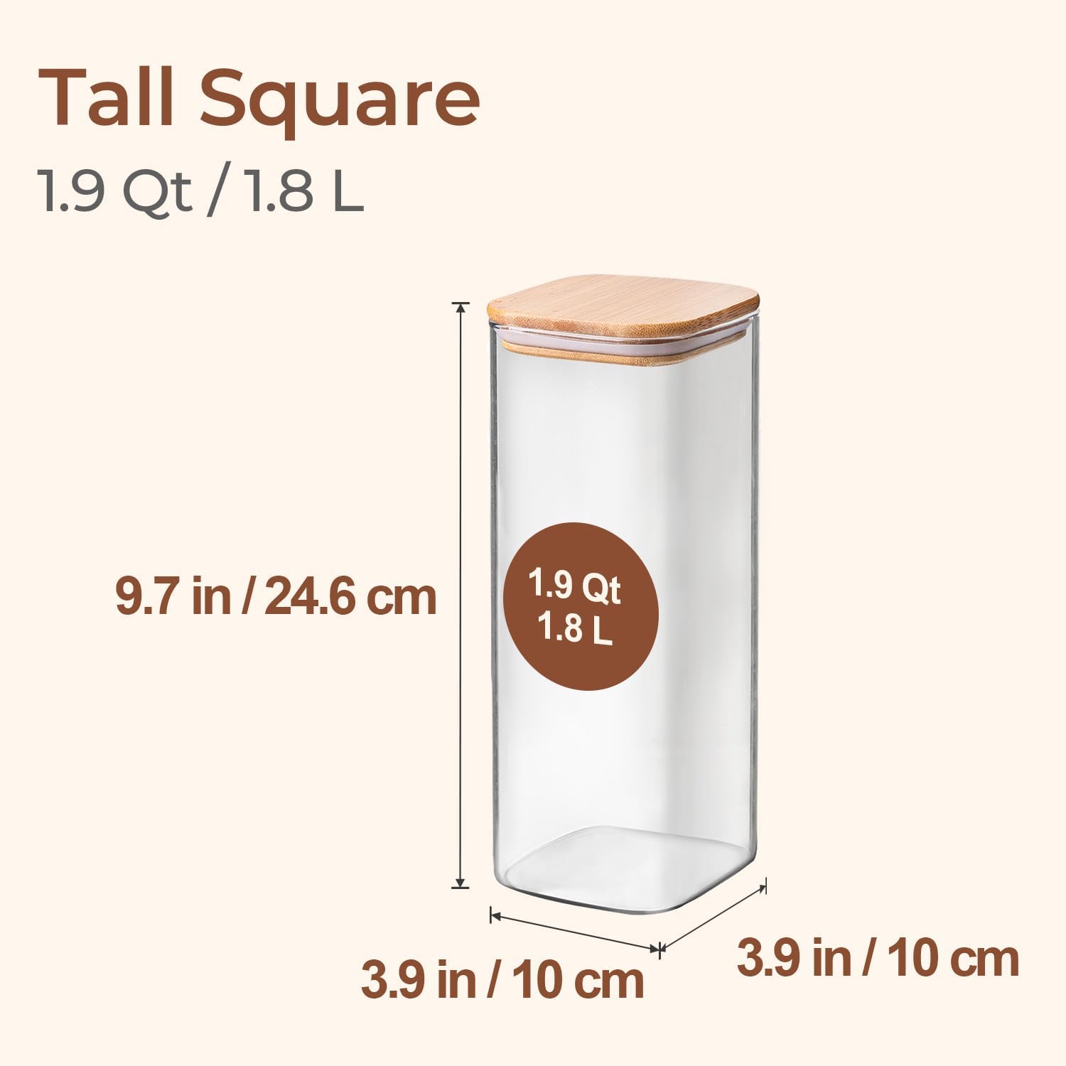 ComSaf 1.9 Qt Glass Storage Containers with Lids, Glass Jars with Lids, Clear Food Storage Jar, Square Canister Set of 3, Pantry Organizers and Storage for Flour Rice Pasta Tea Coffee Bean - Image 2