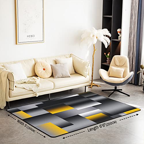 Loussiesd Black Yellow Geometric Area Rug Kids 3D Rendering Abstract Art Living Room Rugs for Bedroom Rectangle Carpet Modern Floor Mat Accent Rug Decor 100 * 150cm - Image 2