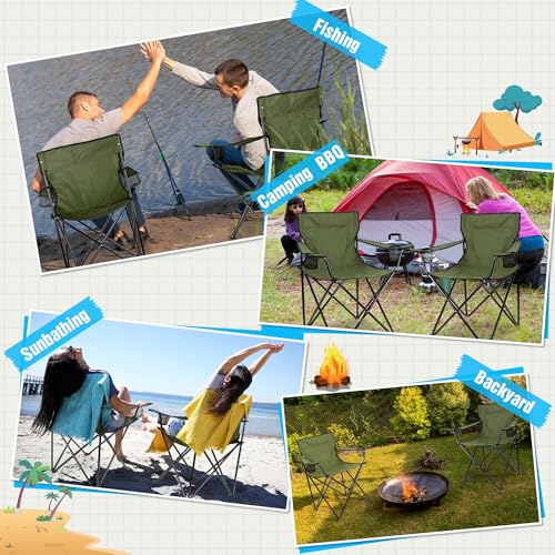 Image of HaSteeL Camping Chair for Adults, Folding Beach Chair Set of 2, Large Foldable Portable Chair for Outdoors Fishing, Hiking, Sporting, Travel, Picnic, Lawn, Hold 275lbs & A Storage Bags (Green)