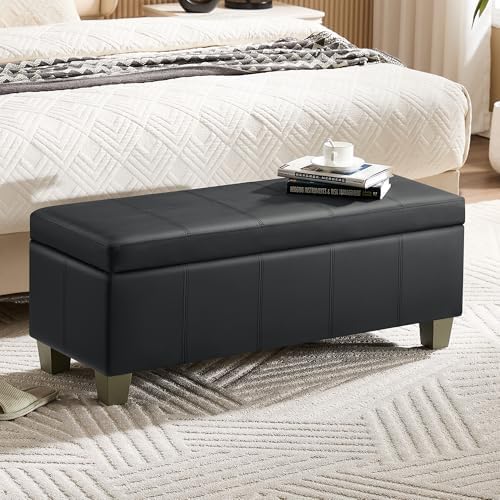 WUTUTUEE 41" Faux Leather Storage Ottoman, Stitch Tufted Rectangl...