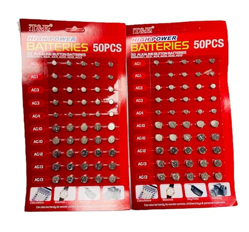 100 Assorted Mixed Alkaline Button Cell Batteries 377 Ag1 Ag3 Ag4 Ag10 Ag12 Ag13