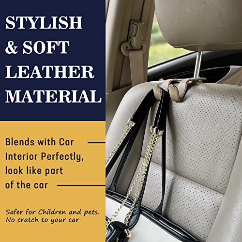 TISOHUGO Upgraded Headrest Hooks for Purses and Bags, 2 in 1 Car Back Seat Head Rest Hanger Matching Cars Interior Genuine Leather Vehicle Storage Holder Hook, 1 Pack, Black - Thumbnail 3