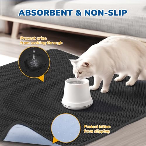 Image of BurgeonNest Cat Litter Mat 47 inch x 35 inch, Washable Urine-Proof Non-Slip Black