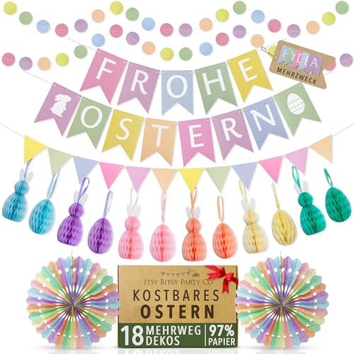 Premium Wiederverwendbare Osterdeko - Osterhase & Ostereier Deko, Wabenpapier Ostern Deko - Ostergirlande, Osterhasen, Ostereier zum Aufhängen - Osterdeko Modern (Banner auf Deutsch)